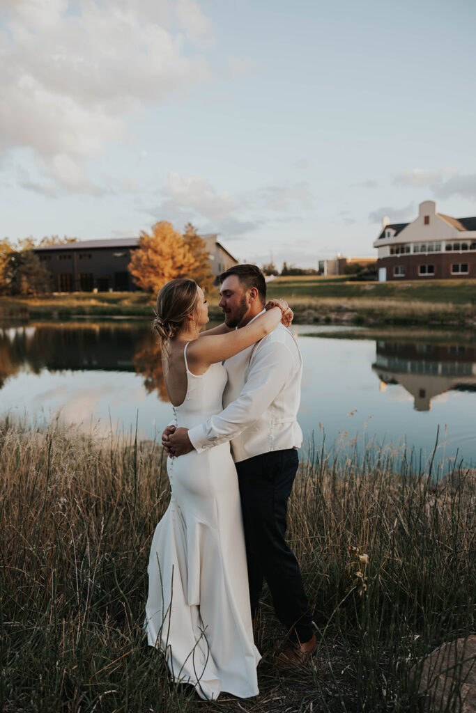 candid and romantic bride and groom portrait outdoors at prairie winds event center