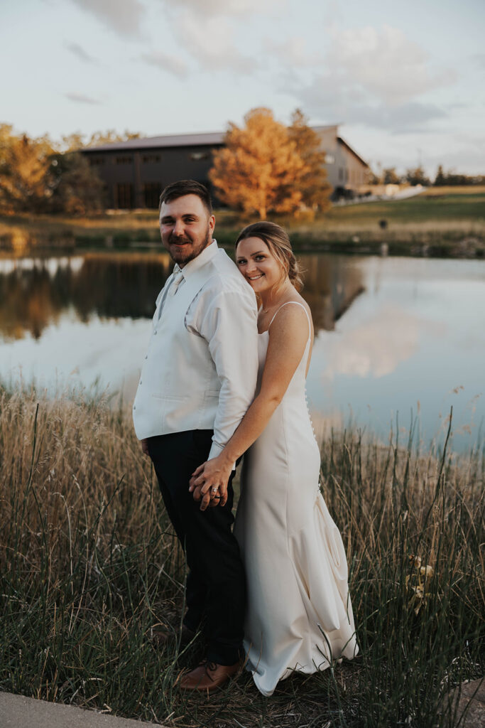 candid and romantic bride and groom portrait outdoors at prairie winds event center