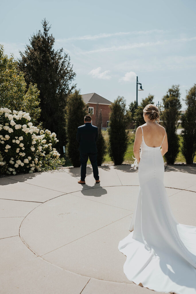 bride and groom emotional first look