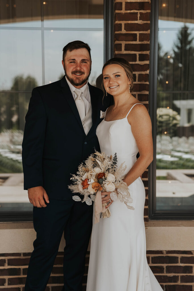 candid and romantic bride and groom portrait outdoors at prairie winds event center