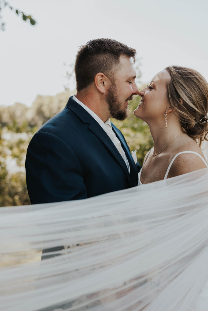 romantic bride and groom portrait at prairie winds event center