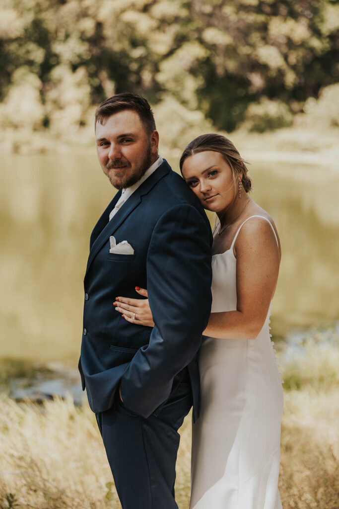 candid and romantic bride and groom portrait outdoors at prairie winds event center