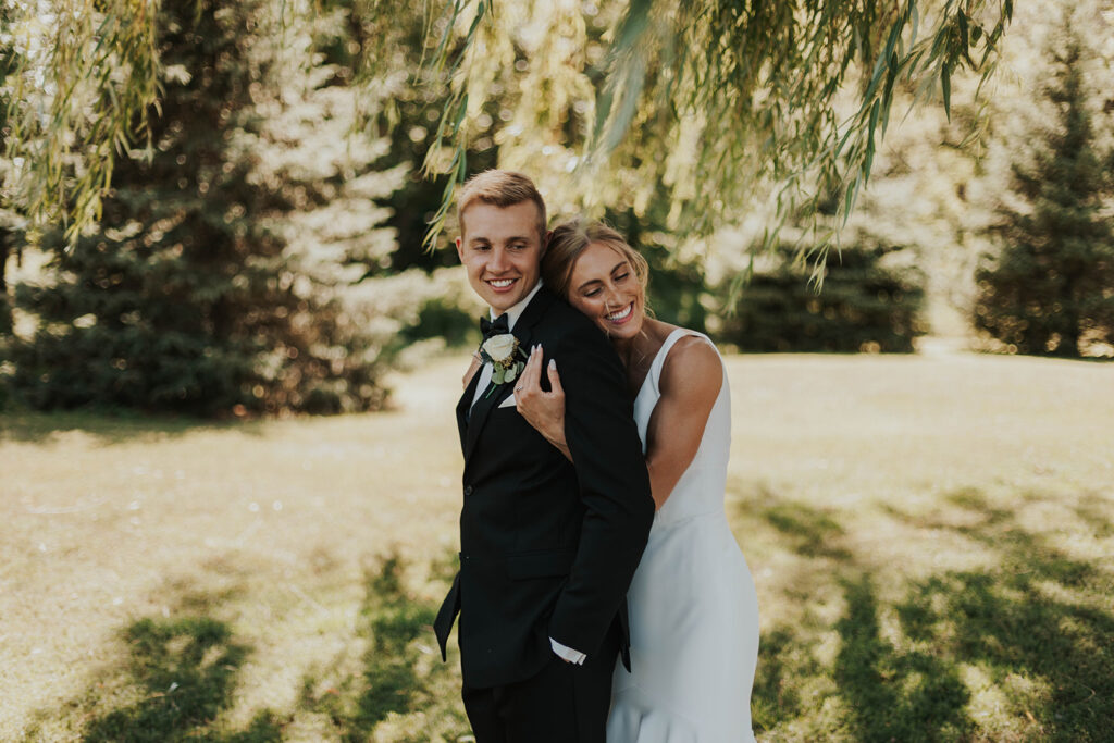 romantic bride and groom portraits at Riverview Barn, Sioux Falls