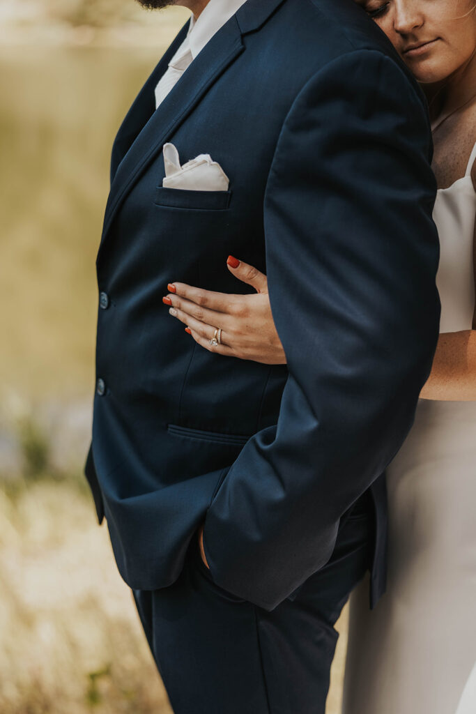 candid and romantic bride and groom portrait outdoors at prairie winds event center