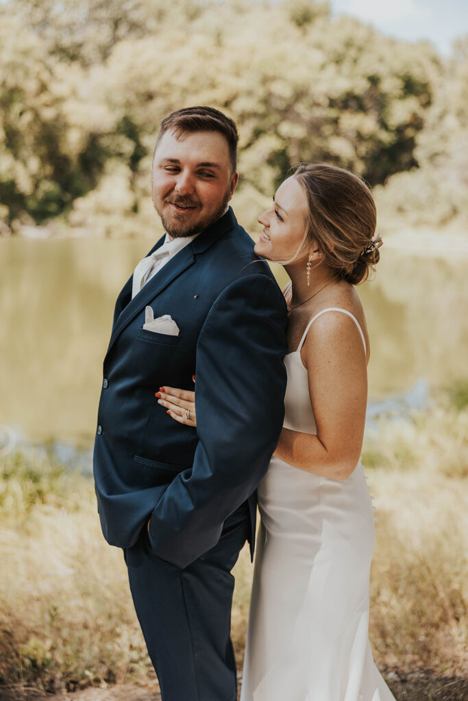 romantic bride and groom portrait at prairie winds event center