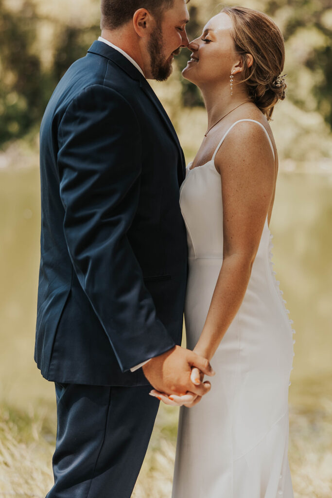 candid and romantic bride and groom portrait outdoors at prairie winds event center