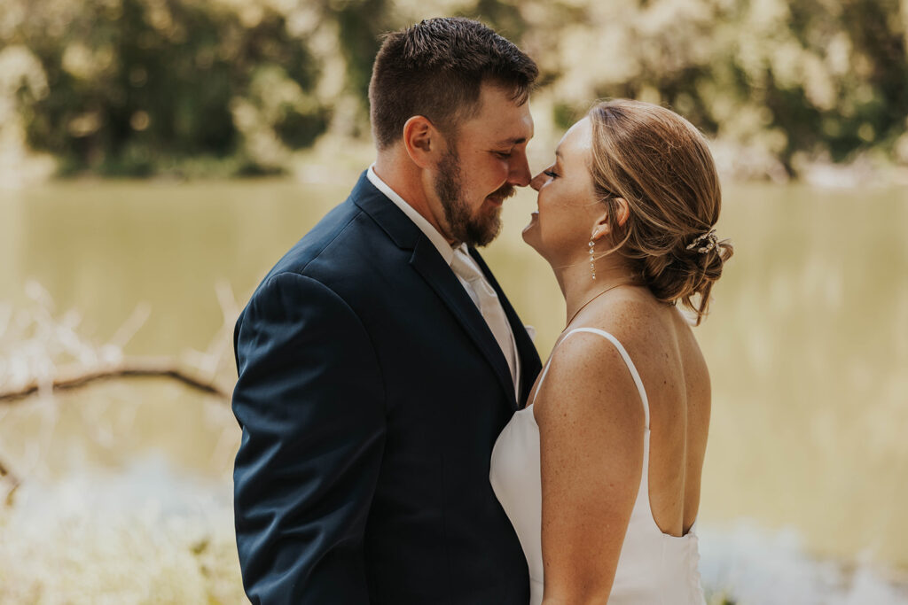 romantic bride and groom portrait at prairie winds event center