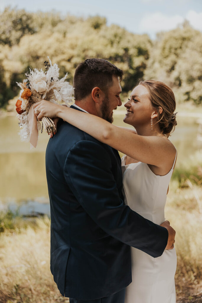 romantic bride and groom portrait at prairie winds event center