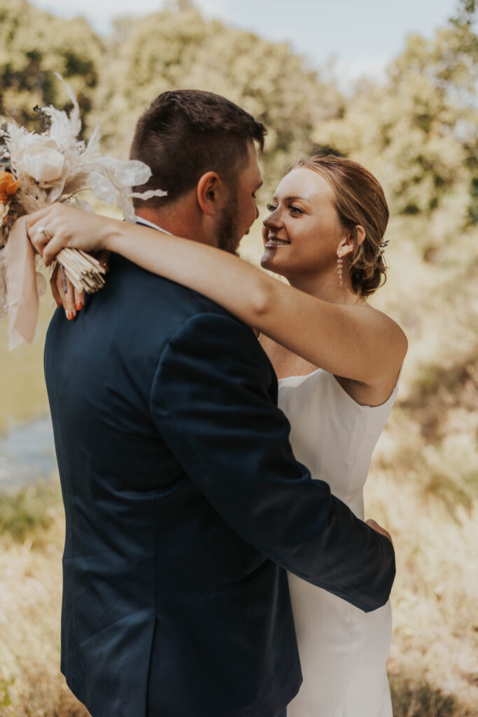 romantic bride and groom portrait at prairie winds event center