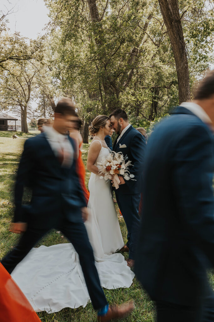 bride and groom and their wedding party