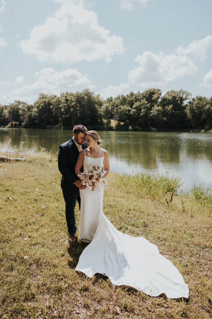 romantic bride and groom portrait at prairie winds event center