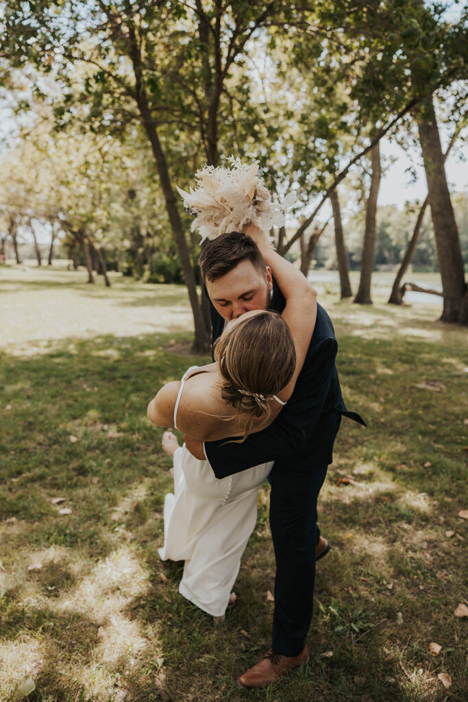 romantic bride and groom portrait at prairie winds event center