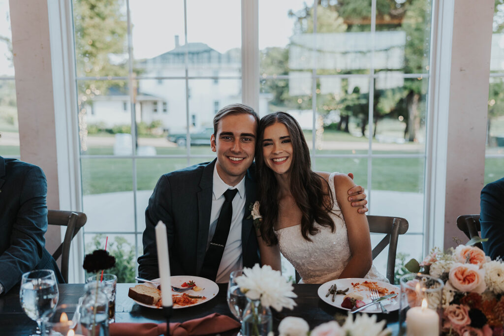 bride and groom during their garden wedding reception