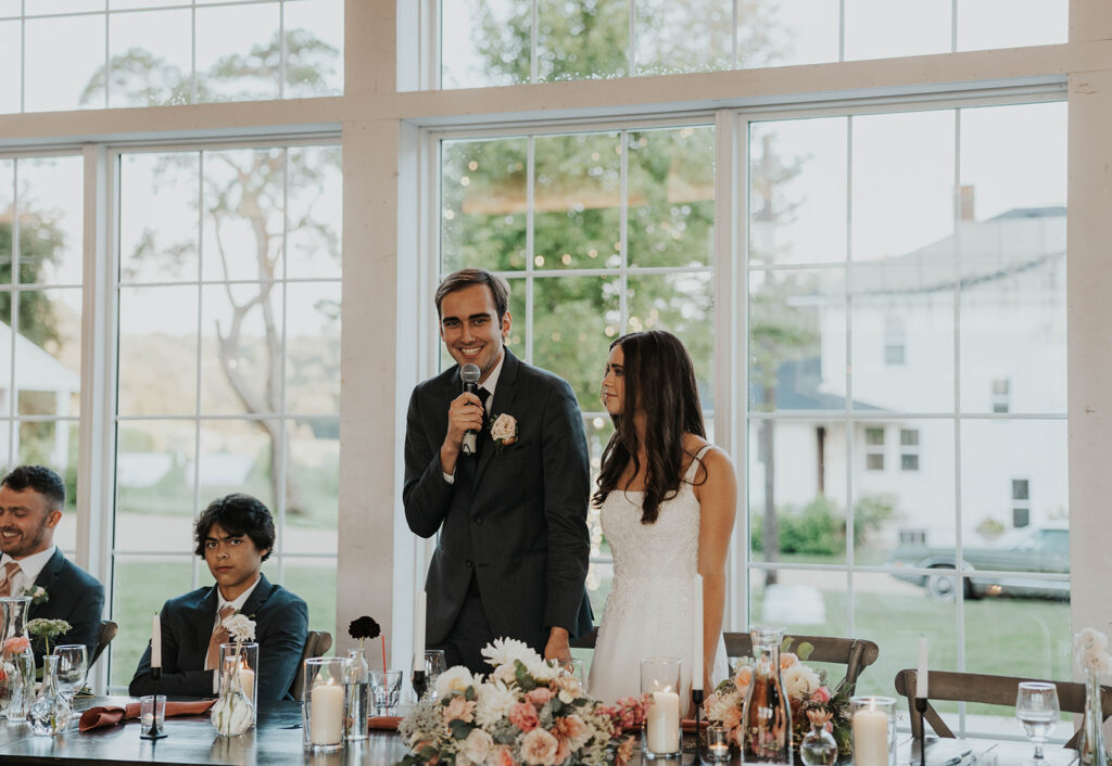 bride and groom during their garden wedding reception