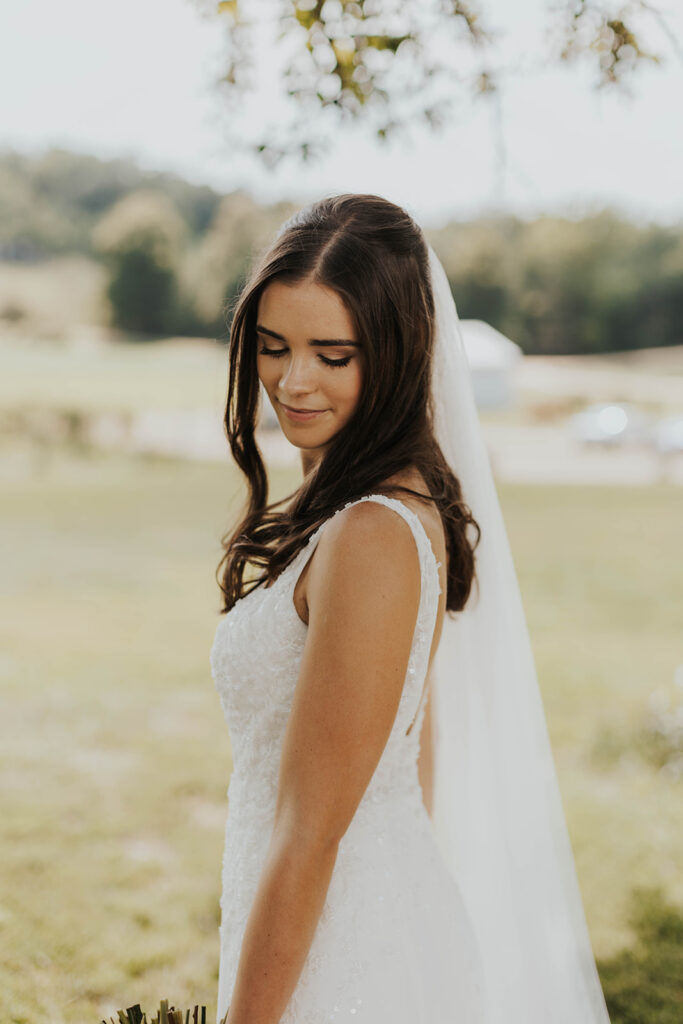 bridal portrait in a gorgeous green vineyard