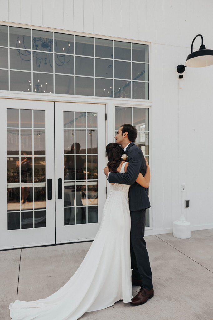 bride and groom first look