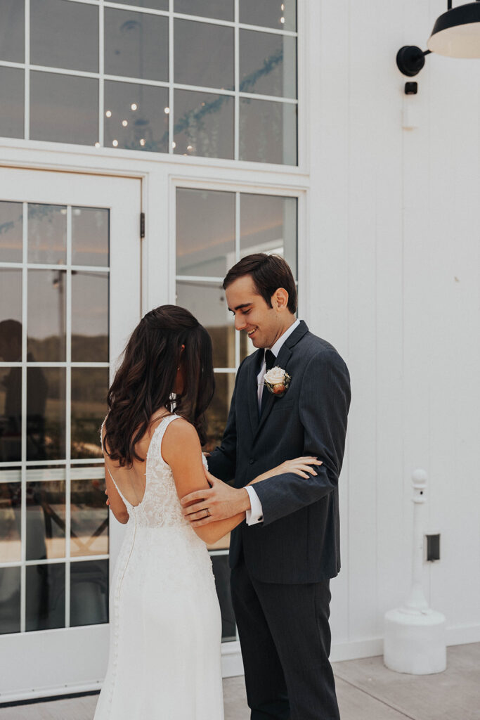 bride and groom first look