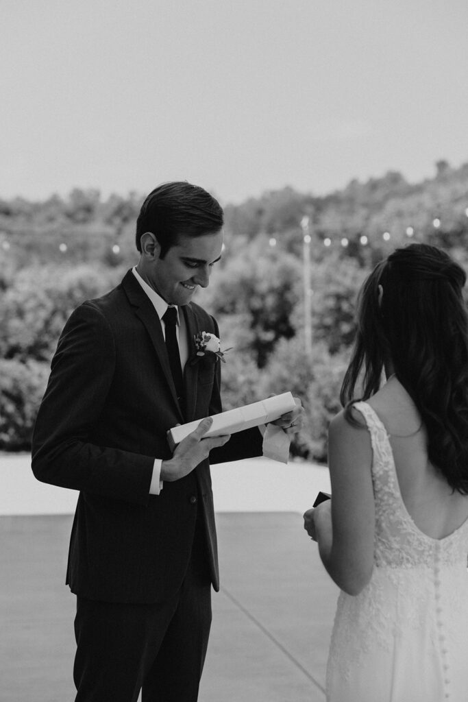 bride and groom exchanging private vows during first look