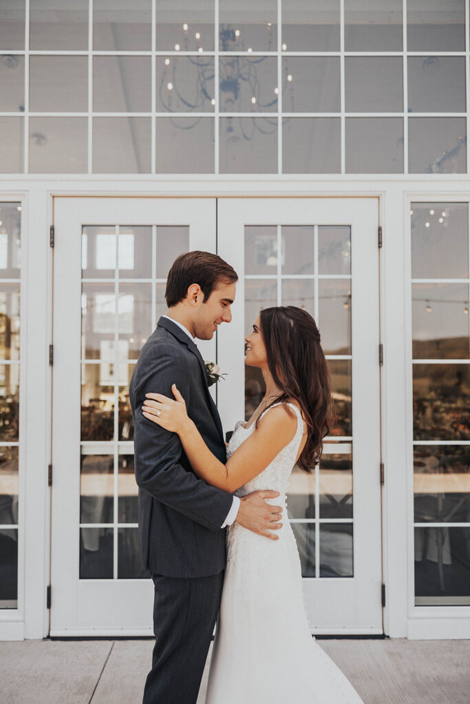 bride and groom exchanging private vows during first look