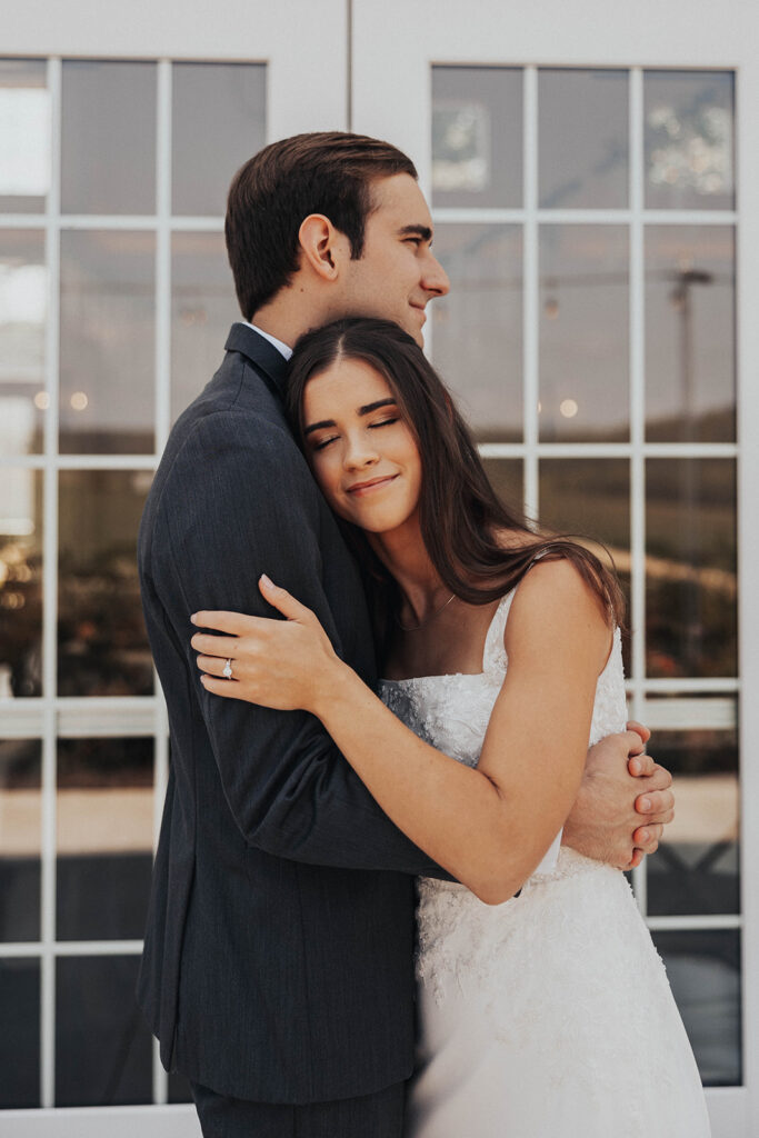 bride and groom exchanging private vows during first look