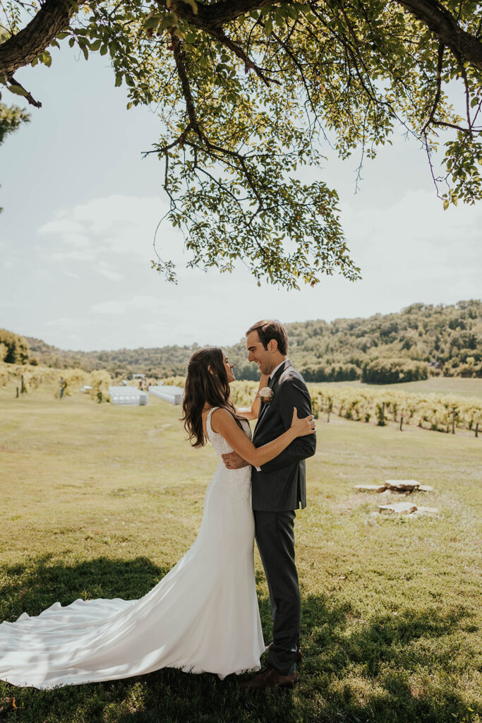 bride and groom wedding portrait during their garden wedding at willow brooke farm