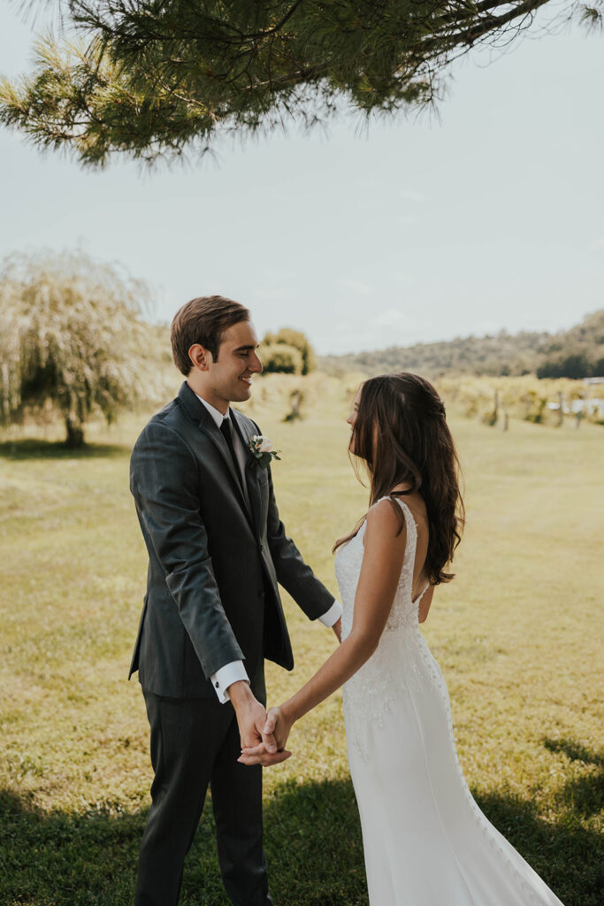 bride and groom wedding portrait during their garden wedding at willow brooke farm