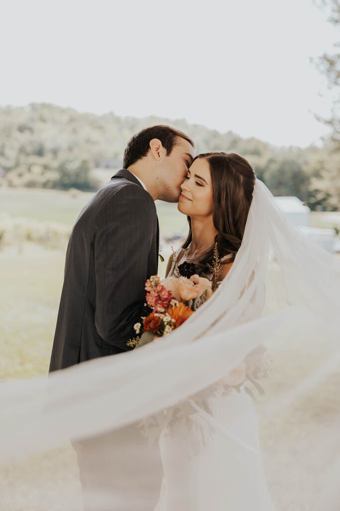 bride and groom wedding portrait during their garden wedding at willow brooke farm