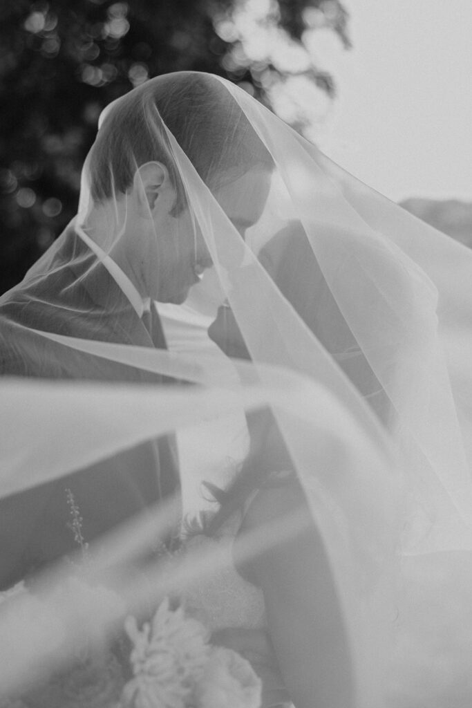 bride and groom wedding portrait during their garden wedding at willow brooke farm