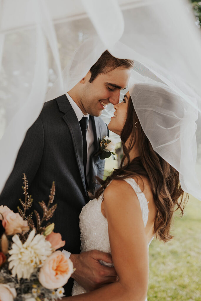 bride and groom wedding portrait during their garden wedding at willow brooke farm