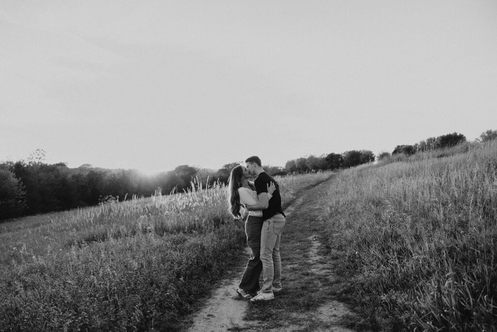 romantic engagement session in a field in Iowa