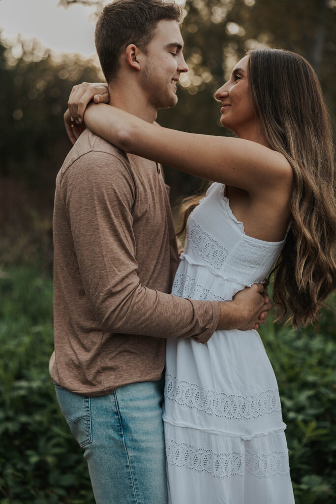 romantic outdoor engagement photos in a park in Iowa