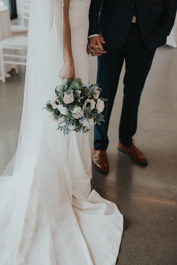 intimate bride and groom wedding portrait indoors in Des Moines Heritage Center