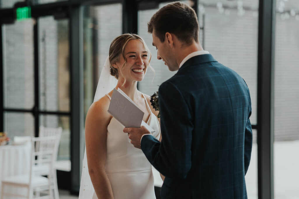 bride and groom exchanging private vows