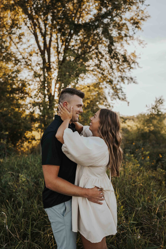 romantic field engagement session at Blue Mounds State Park MN