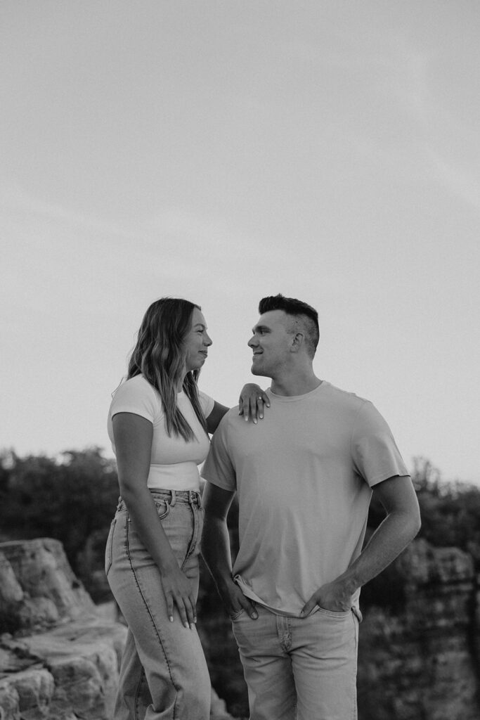 candid, playful and romantic couple at the Blue Mounds State Park