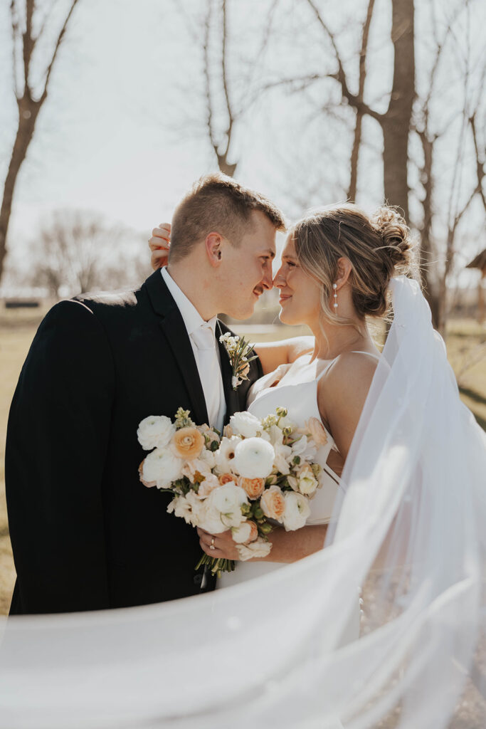 romantic bride and groom spring outdoor portraits