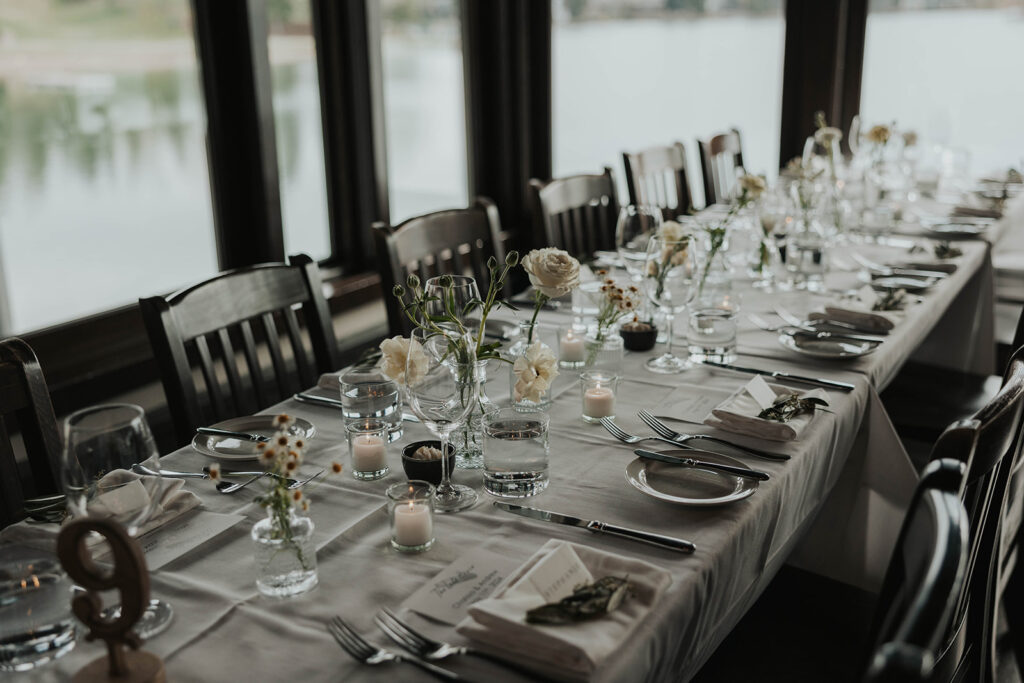 elegant Calgary wedding reception set up at The Lake House