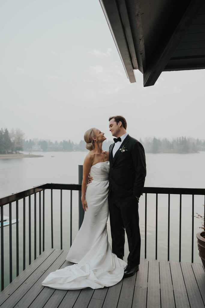 bride and groom at the Lake House