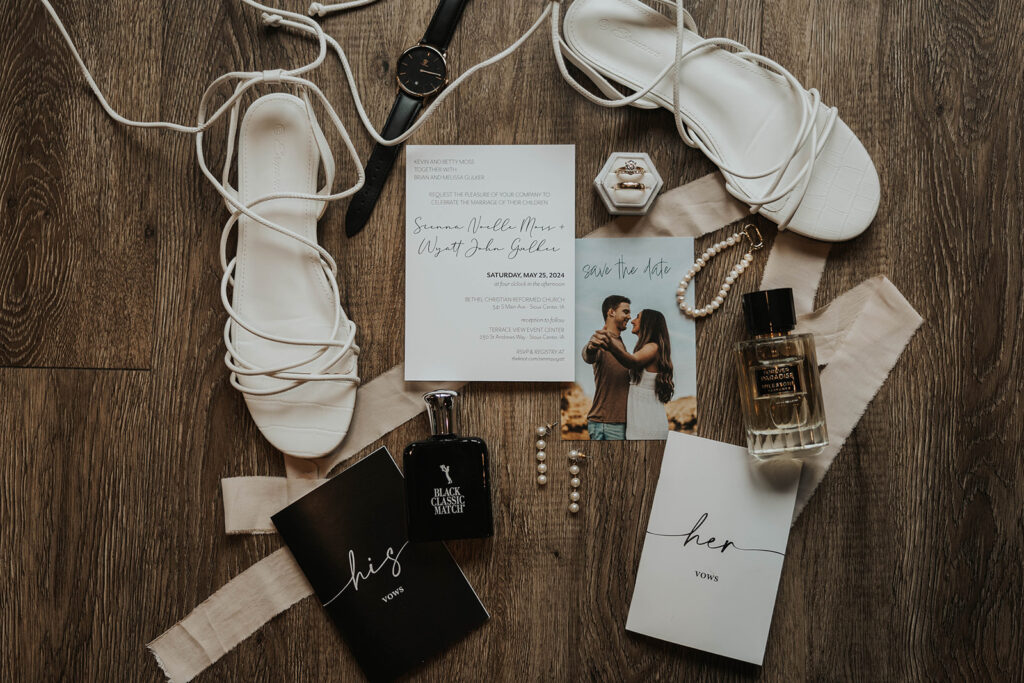 simple and elegant wedding detail flatlay