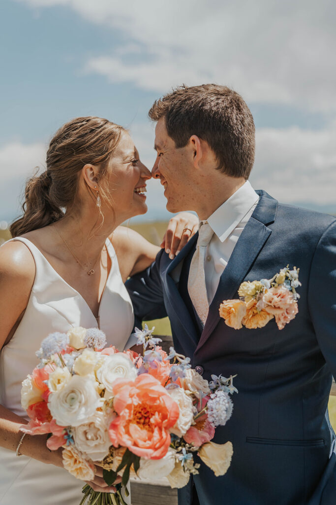 bride and groom cute nose kiss