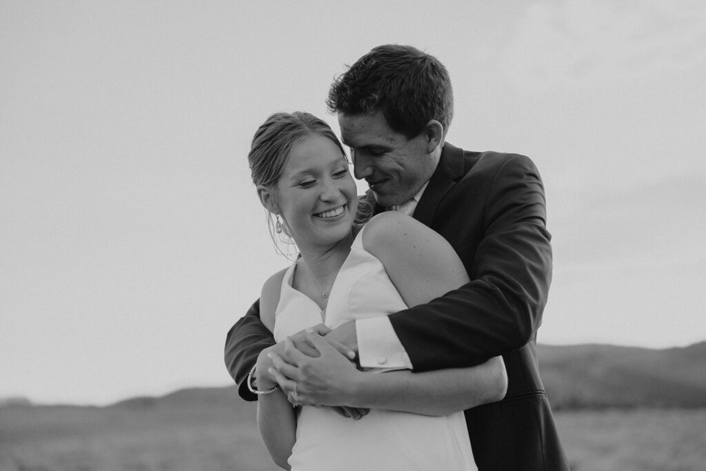 playful and romantic bride and groom in Montana