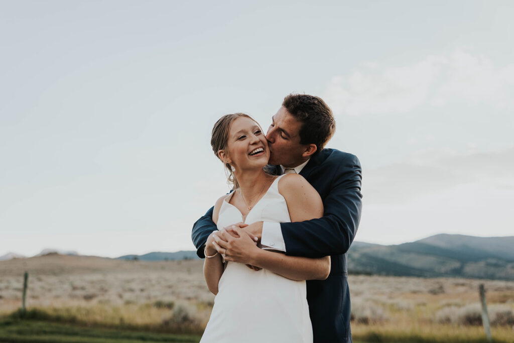 playful and romantic bride and groom in Montana