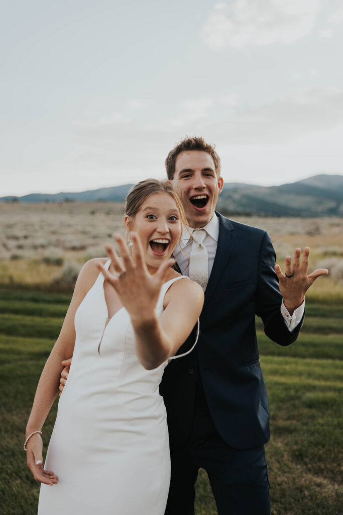 playful and romantic bride and groom in Montana