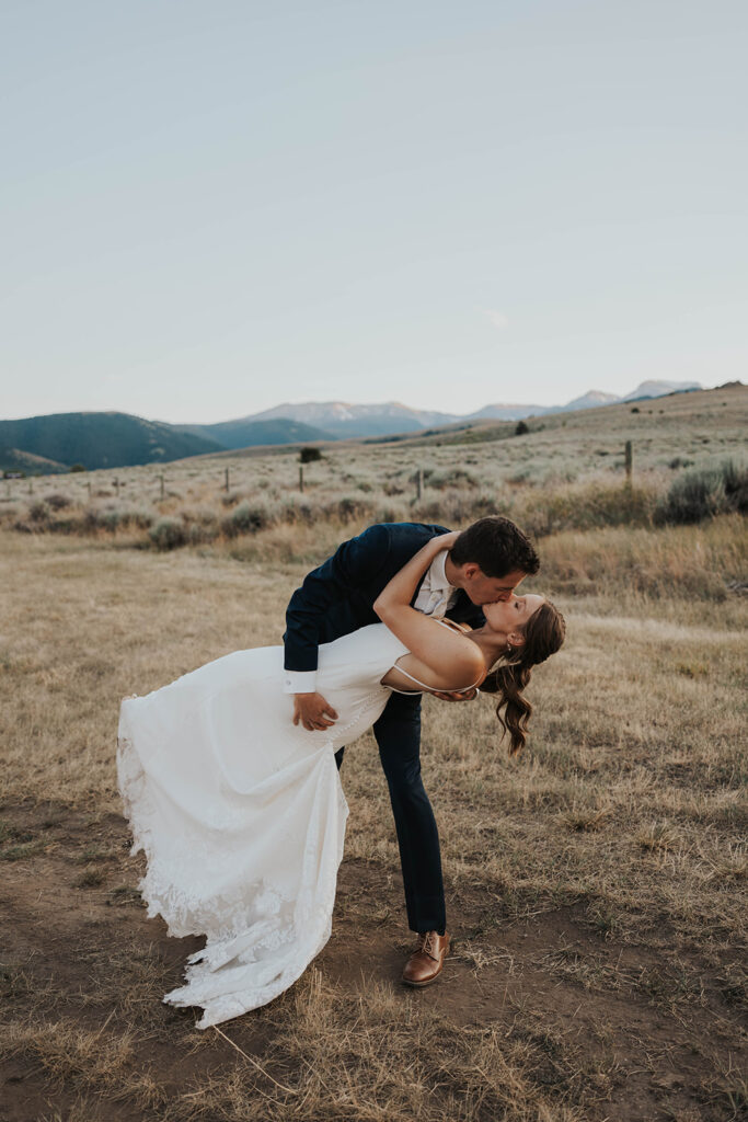 bride and groom roaming around some of the beautiful Montana wedding locations