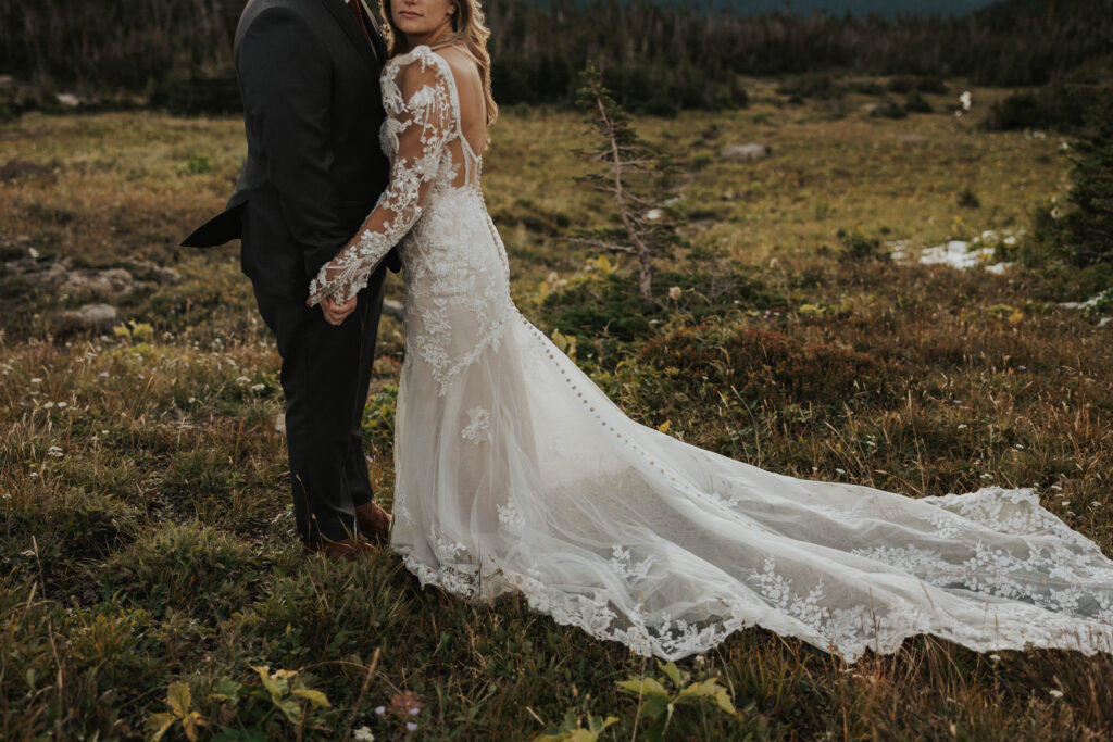 A couple celebrating their wedding in Glacier National Park in Montana