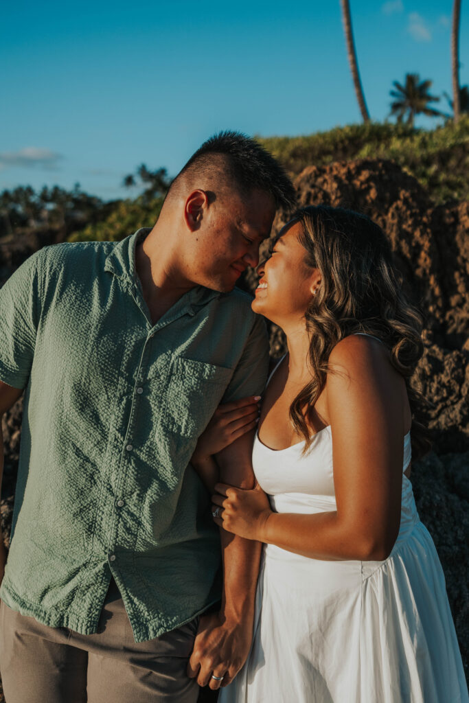 Couple smiling together in Maui, Hawaii.