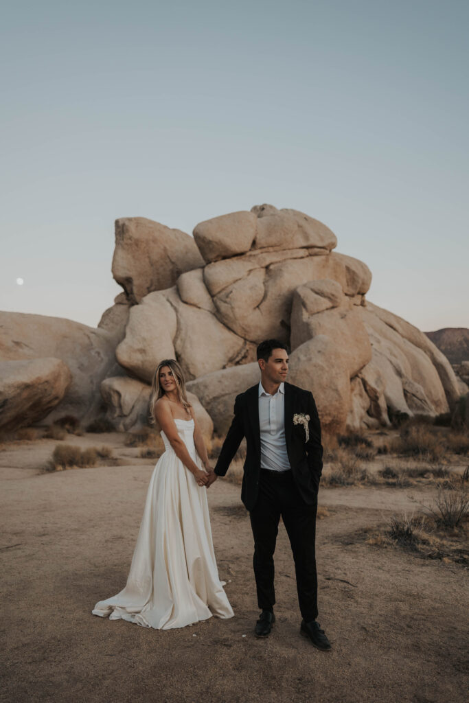 Blue hour during an elopement in Joshua Tree National Park