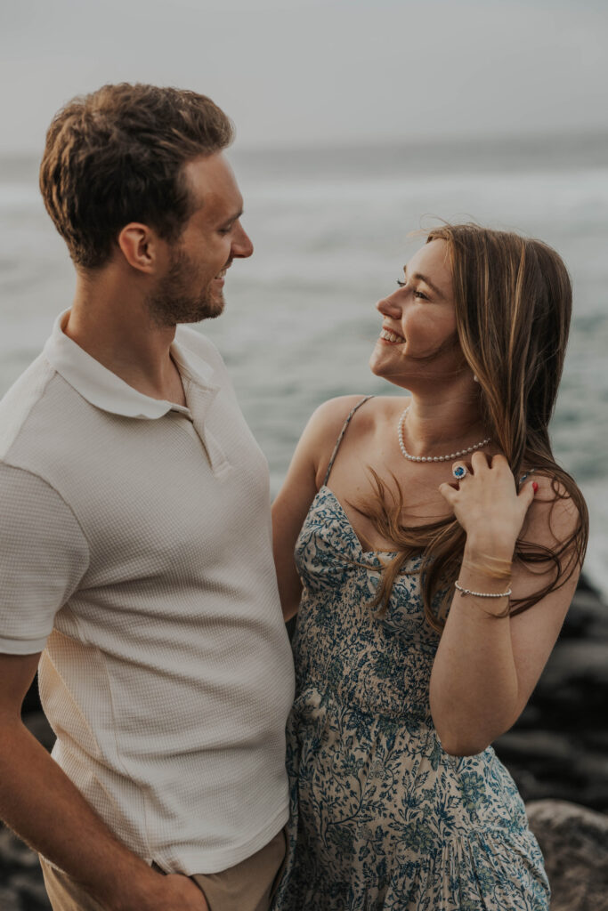 Beach engagement photoshoot on Ho'okipa Beach in Maui, Hawaii 