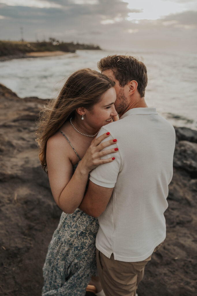 Beach engagement photoshoot on Ho'okipa Beach in Maui, Hawaii 