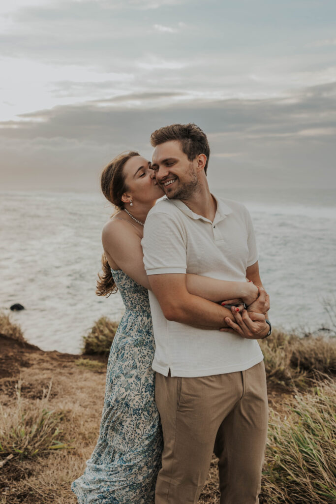 Beach engagement photoshoot on Ho'okipa Beach in Maui, Hawaii 